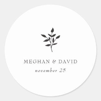 Simple Minimal Elegant Modern Botanical Wedding Classic Round Sticker