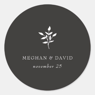 Simple Minimal Elegant Modern Botanical Wedding Classic Round Sticker
