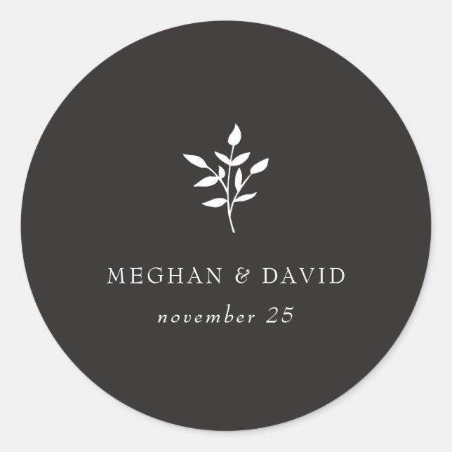 Simple Minimal Elegant Modern Botanical Wedding Classic Round Sticker (Front)