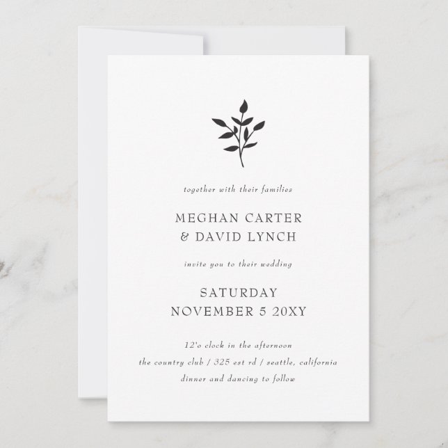 Simple Minimal Elegant Modern Botanical Wedding Invitation (Front)