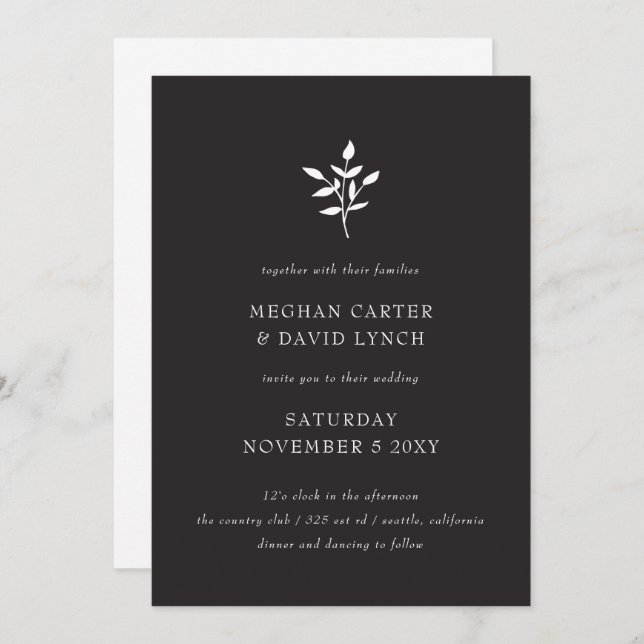 Simple Minimal Elegant Modern Botanical Wedding Invitation (Front/Back)