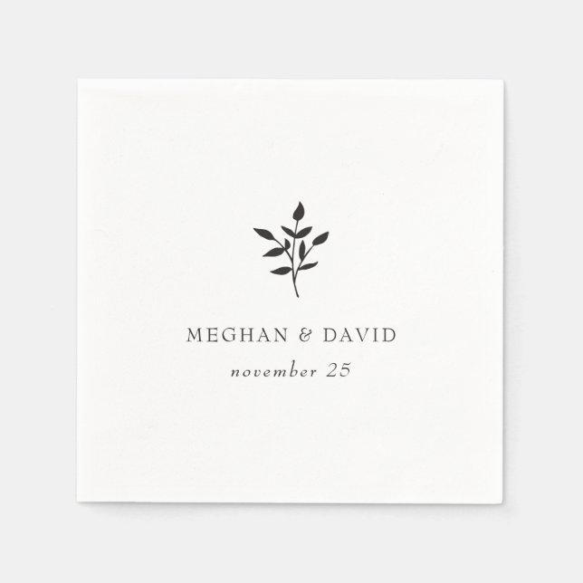 Simple Minimal Elegant Modern Botanical Wedding Napkins (Front)