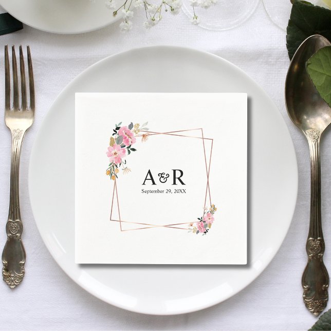 Simple Minimal Elegant Monogram Initials Wedding Napkins (Simple minimal elegant monogram initials wedding napkins add refined style to wedding receptions.)