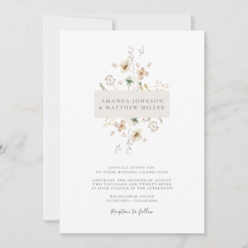Simple Minimal Elegant Pressed Floral Wedding Invitation