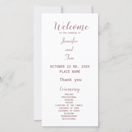 simple minimal elegant rose gold wedding program