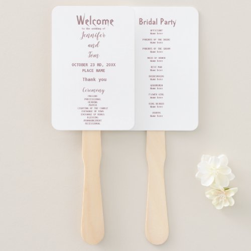 simple minimal elegant rose gold wedding program h hand fan