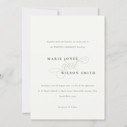 Simple Minimal Elegant Script Black White Wedding Invitation