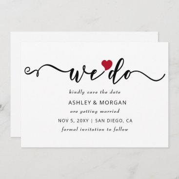 Simple Minimal Elegant Script Red Heart We Do Save The Date
