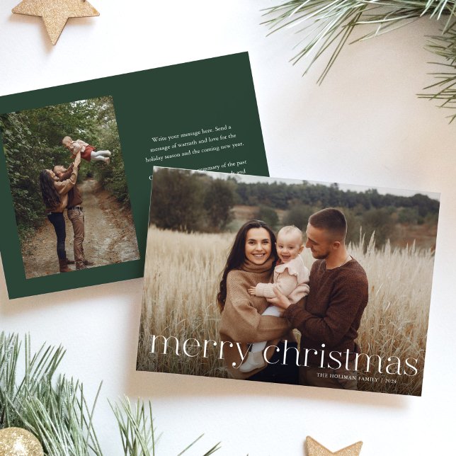 Simple Minimal Elegant Two Photo Merry Christmas Holiday Card (Creator Uploaded)