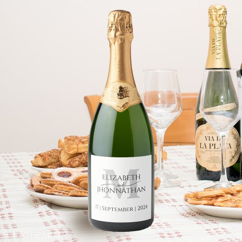 Simple Minimal Elegant Wedding Chic Grey Monogram Sparkling Wine Label