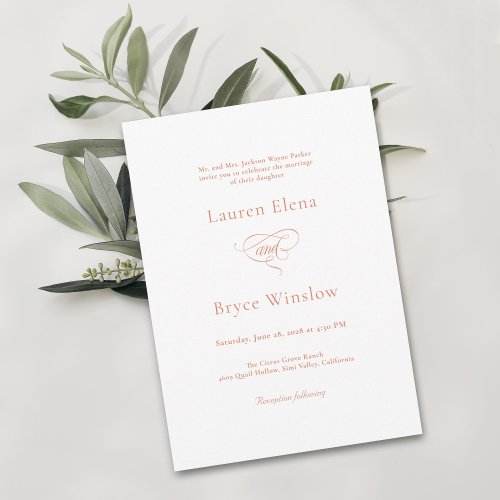 Simple Minimal Elegant White Citrus Wedding Invitation