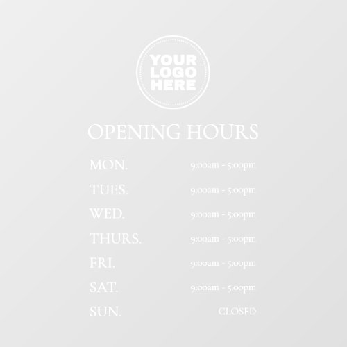 Simple Minimal Elegant White Opening Hours Window Cling