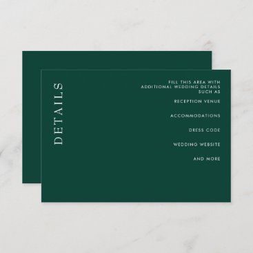Simple Minimal Emerald Green Wedding  Enclosure Card