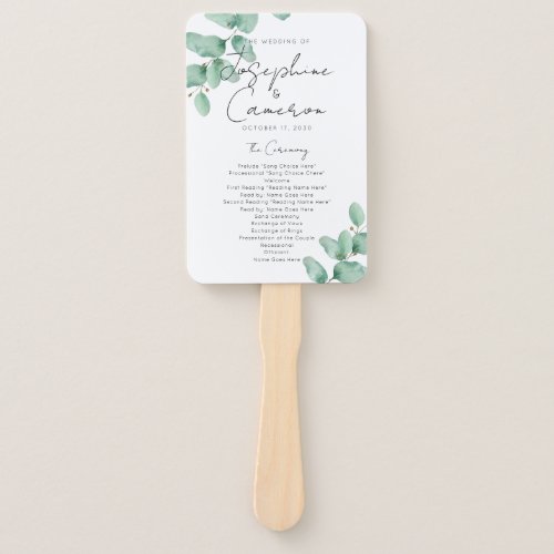 Simple Minimal Eucalyptus Wedding Program Fan