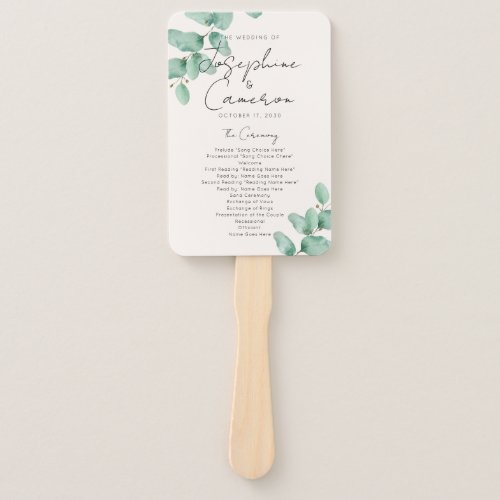 Simple Minimal Eucalyptus Wedding Program  Hand Fan