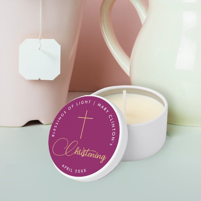 Simple Minimal Faith Magenta Burgundy Golden Cross Mini Candle Favors (Creator Uploaded)