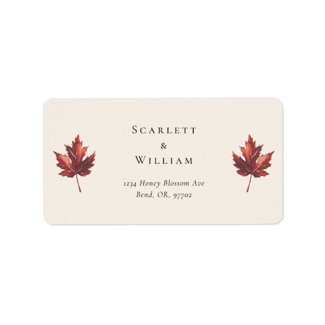Simple Minimal Fall Leaf Cream Wedding Address Label (Front)