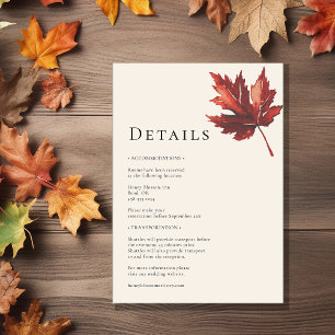 Simple Minimal Fall Leaf Cream Wedding Details Enclosure Card