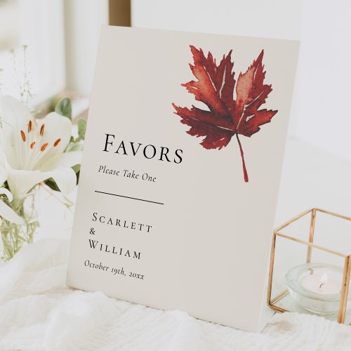 Simple Minimal Fall Leaf Cream Wedding Favors Pedestal Sign