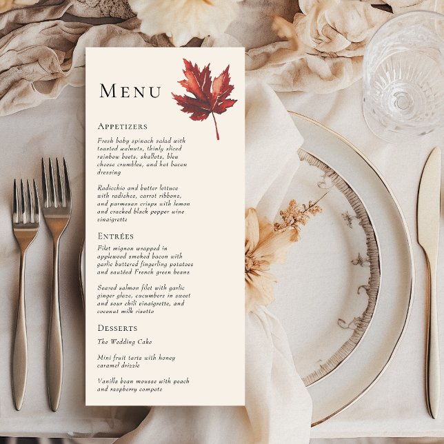 Simple Minimal Fall Leaf Cream Wedding Menu (Creator Uploaded)