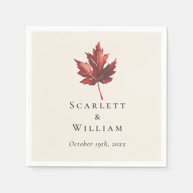 Simple Minimal Fall Leaf Cream Wedding Napkins (Front)
