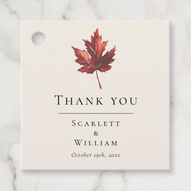 Simple Minimal Fall Leaf Cream Wedding Thank You Favor Tags (Front)
