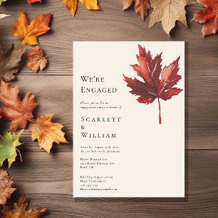 Simple Minimal Fall Leaf Cream We're Engaged Invitation