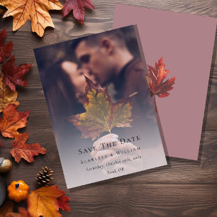 Simple Minimal Fall Leaf Mauve Wedding Photo Save The Date
