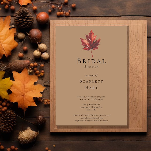 Simple Minimal Fall Leaf Terracotta Bridal Shower Invitation (Creator Uploaded)