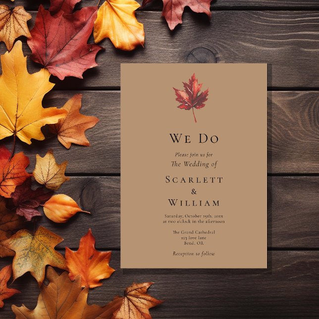 Simple Minimal Fall Leaf Terracotta We Do Wedding Invitation (Creator Uploaded)