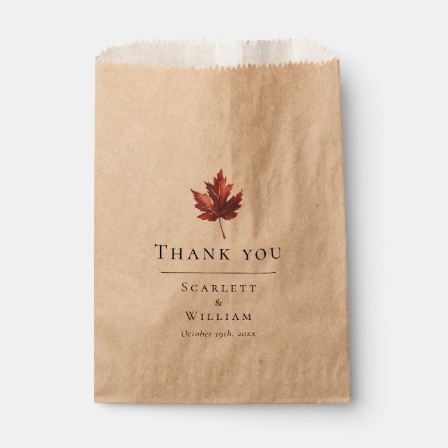 Simple Minimal Fall Leaf Terracotta Wedding Favor Bag (Front)