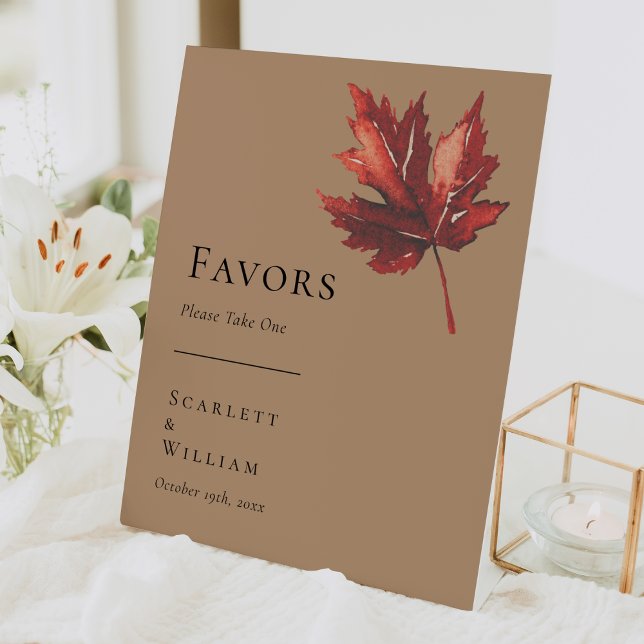 Simple Minimal Fall Leaf Terracotta Wedding Favors Pedestal Sign (Creator Uploaded)
