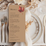 Simple Minimal Fall Leaf Terracotta Wedding Menu<br><div class="desc">This simple minimal fall leaf terracotta wedding menu is inspired by the delicate elegance of nature's transition, with a rustic and simple charm that captures the essence of fall. This design features a minimalist boho maple leaf, on a terracotta background. Each piece in this collection invites you to embrace the...</div>