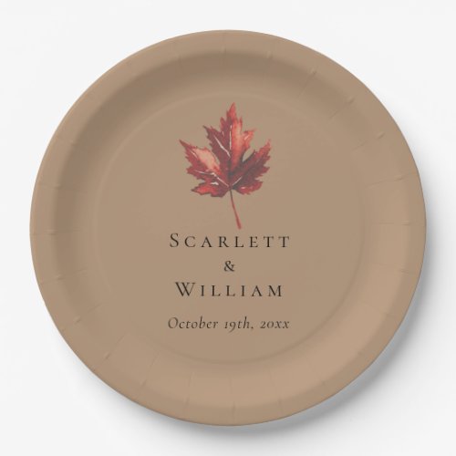 Simple Minimal Fall Leaf Terracotta Wedding Paper Plates