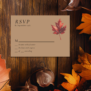 Simple Minimal Fall Leaf Terracotta Wedding RSVP Card