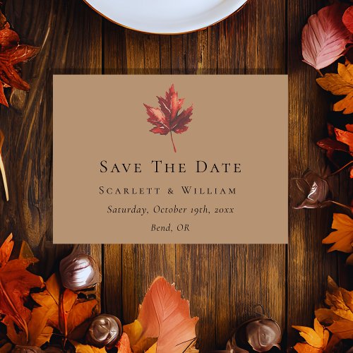 Simple Minimal Fall Leaf Terracotta Wedding Save The Date