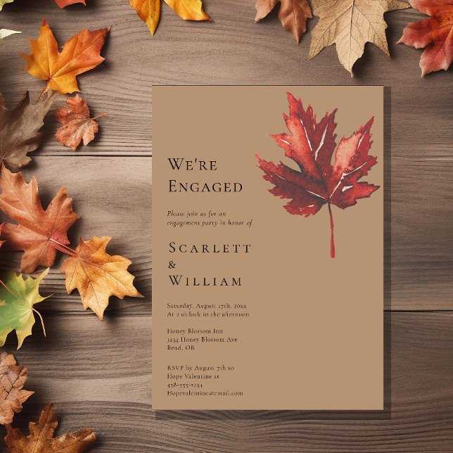 Simple Minimal Fall Leaf Terracotta We're Engaged Invitation (Creator Uploaded)
