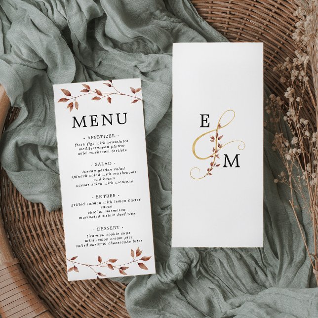 Simple Minimal Fall Leaves Botanical Wedding  Menu (Creator Uploaded)