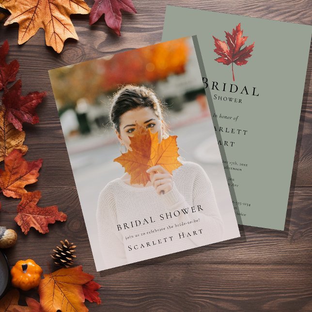 Simple Minimal Fall Sage Green Photo Bridal Shower Invitation (Creator Uploaded)