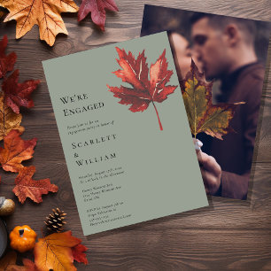 Simple Minimal Fall Sage Green Photo We're Engaged Invitation