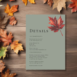 Simple Minimal Fall Sage Green Wedding Details Enclosure Card