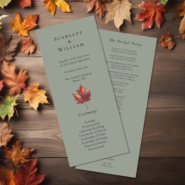 Simple Minimal Fall Sage Green Wedding Program (Creator Uploaded)