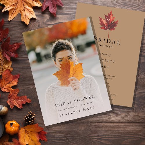 Simple Minimal Fall Terracotta Photo Bridal Shower Invitation