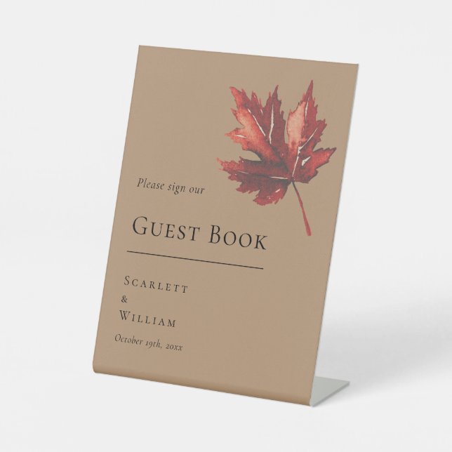 Simple Minimal Fall Terracotta Wedding Guest Book Pedestal Sign (Front)