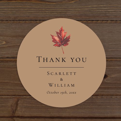 Simple Minimal Fall Terracotta Wedding Thank You Classic Round Sticker