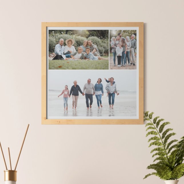 Simple minimal Family Collage 3 photos  Framed Art (Square wall art with three family photo portrait and vertical. Perfect to collect memories)