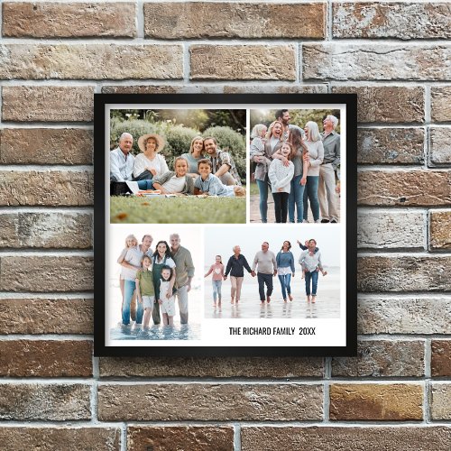 Simple minimal Family Collage 4 photos and text  Framed Art