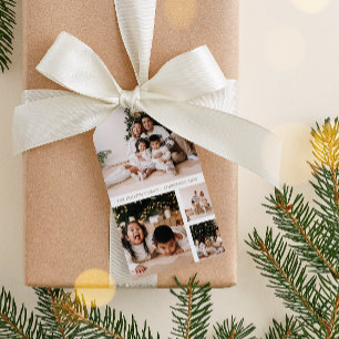Simple Minimal Family Photo Collage Holiday Gift Tags