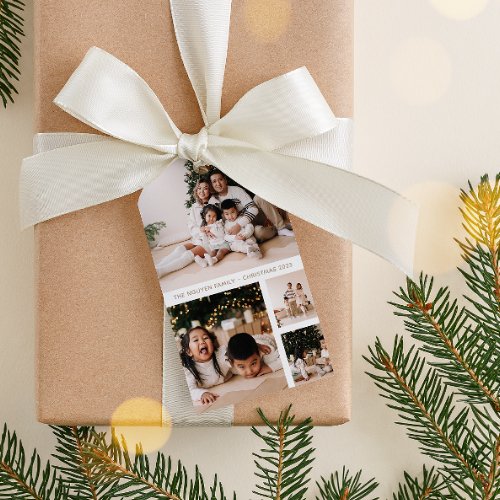 Simple Minimal Family Photo Collage Holiday Gift Tags