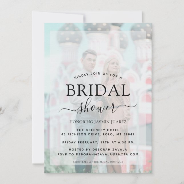 Simple Minimal Faux Vellum Photo Bridal Shower Invitation (Front)